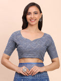 Indigo Blue SANSKRIT PRINTS Linen Cotton Saree with Blouse Piece