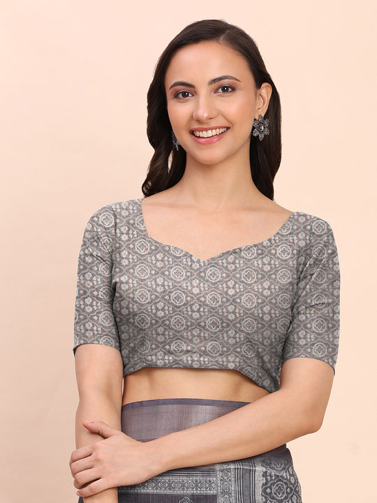 Black SANSKRIT PRINTS Linen Cotton Saree with Blouse Piece