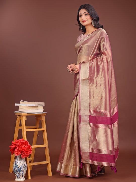 Light Pink Organza Saree With Blouse Piece