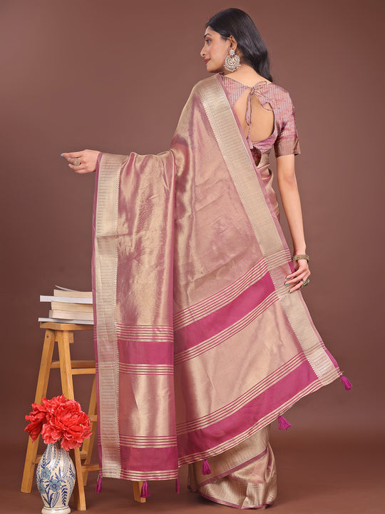 Light Pink Organza Saree With Blouse Piece