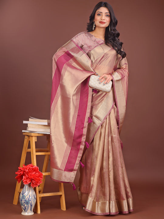 Light Pink Organza Saree With Blouse Piece
