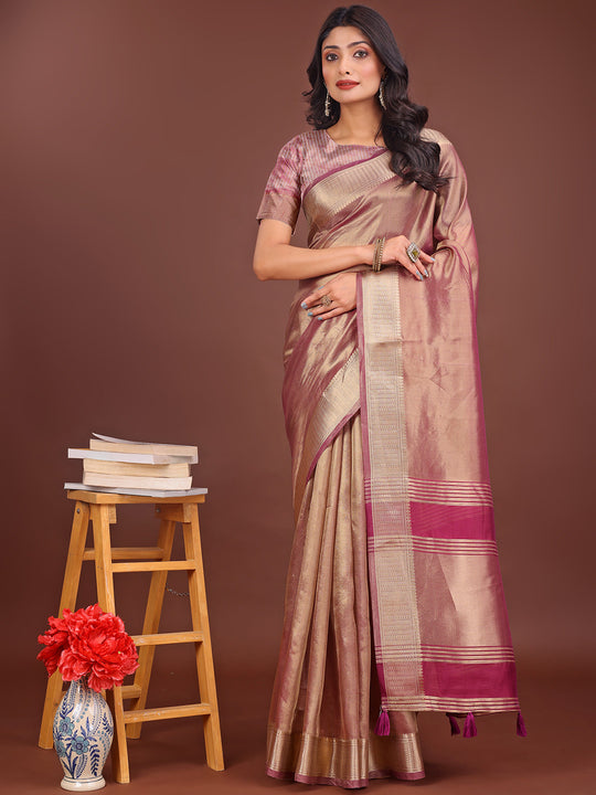 Light Pink Organza Saree With Blouse Piece