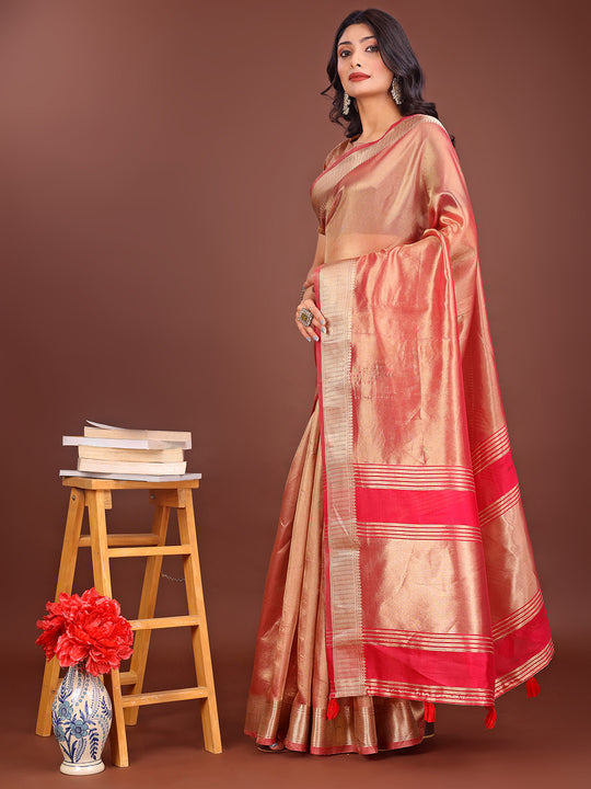 Orange Organza Saree With Blouse Piece