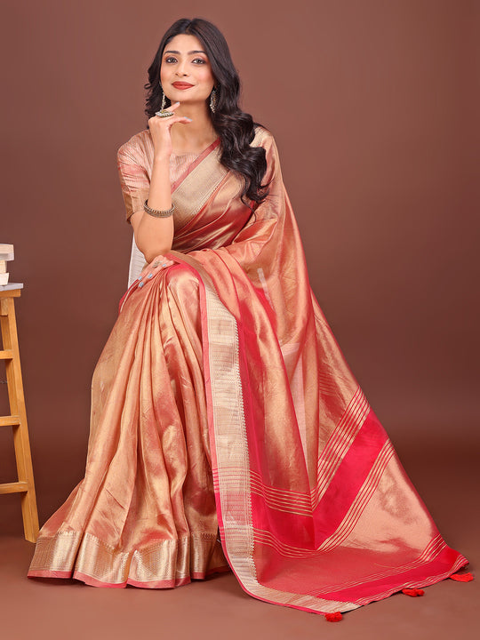 Orange Organza Saree With Blouse Piece