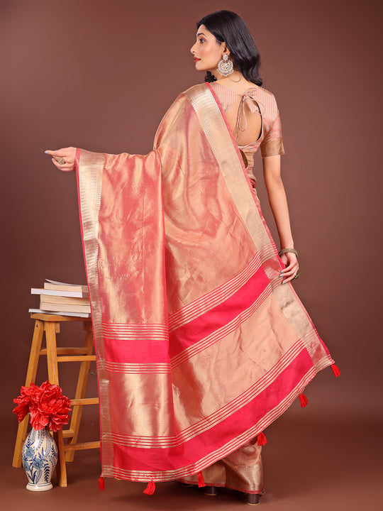 Orange Organza Saree With Blouse Piece