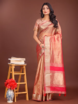 Orange Organza Saree With Blouse Piece