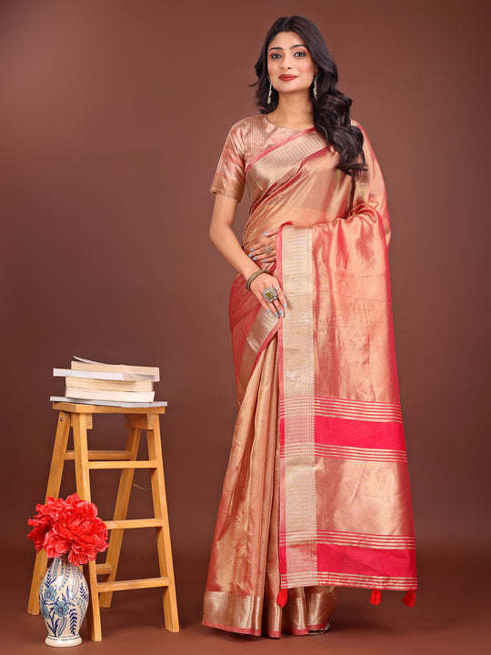 Orange Organza Saree With Blouse Piece