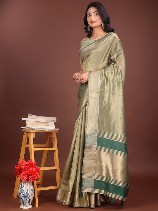 Light Green Organza Saree With Blouse Piece