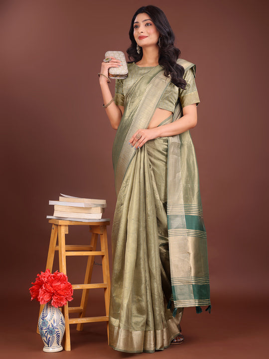 Light Green Organza Saree With Blouse Piece