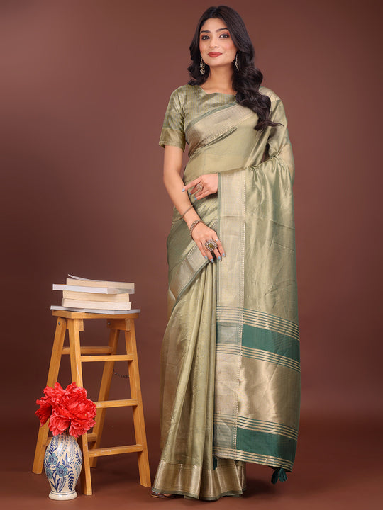 Light Green Organza Saree With Blouse Piece