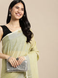 Olive Green Linen Cotton Saree With Blouse Piece