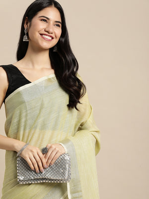 Olive Green Linen Cotton Saree With Blouse Piece