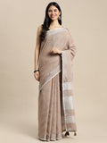 Beige Linen Cotton Saree With Blouse Piece