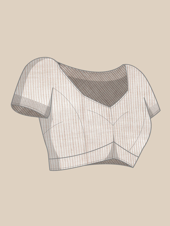 Beige Linen Cotton Saree With Blouse Piece