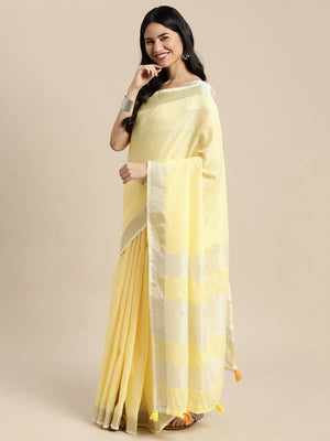 Yellow Linen Cotton Saree With Blouse Piece