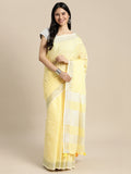 Yellow Linen Cotton Saree With Blouse Piece