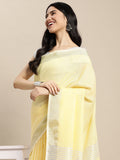 Yellow Linen Cotton Saree With Blouse Piece