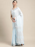Sky Blue Linen Cotton Saree With Blouse Piece