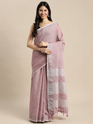 Purple Linen Cotton Saree With Blouse Piece