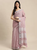 Purple Linen Cotton Saree With Blouse Piece