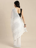 White Linen Cotton Saree With Blouse Piece