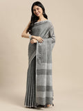 Dark Grey Linen Cotton Saree With Blouse Piece