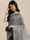 Dark Grey Linen Cotton Saree With Blouse Piece