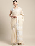 Cream Linen Cotton Saree With Blouse Piece