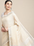 Cream Linen Cotton Saree With Blouse Piece