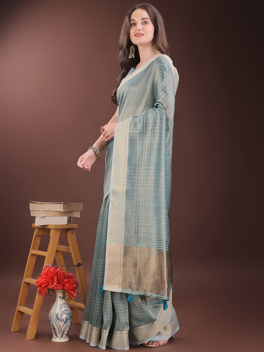 Light Blue Organza Saree With Blouse Piece