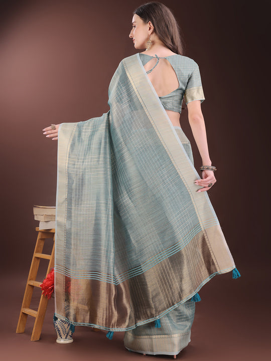 Light Blue Organza Saree With Blouse Piece