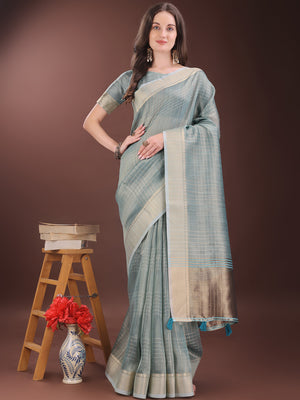 Light Blue Organza Saree With Blouse Piece