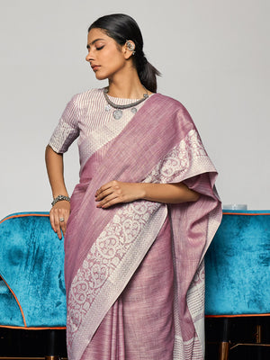 Purple Linen Saree With Blouse Piece