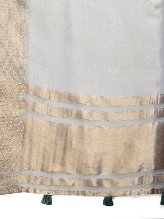 Sea Green Organza Saree With Blouse Piece