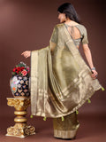 Mehndi Green Organza Saree With Blouse Piece