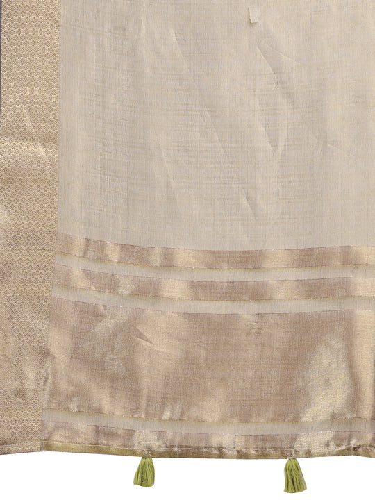 Mehndi Green Organza Saree With Blouse Piece