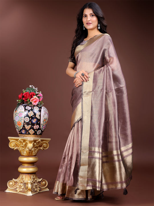 Purple Organza Saree With Blouse Piece