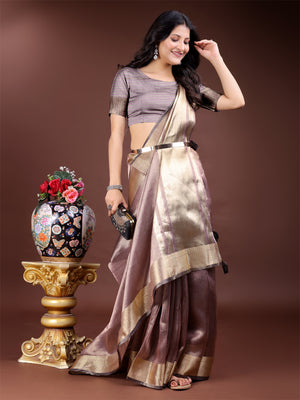 Purple Organza Saree With Blouse Piece