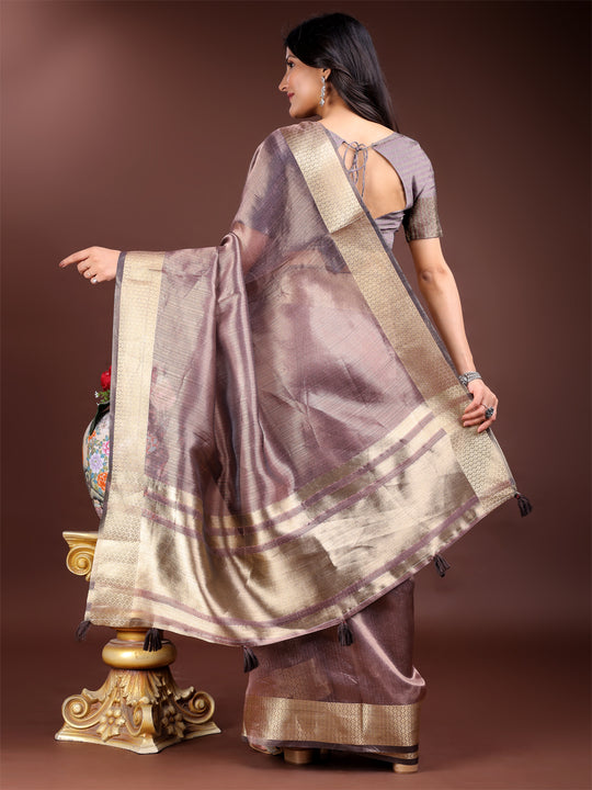 Purple Organza Saree With Blouse Piece