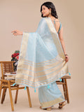 Sky Blue Organza Saree With Blouse Piece