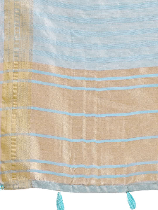 Sky Blue Organza Saree With Blouse Piece