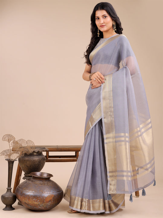 Grey Organza Saree With Blouse Piece