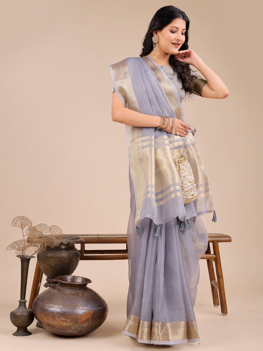Grey Organza Saree With Blouse Piece