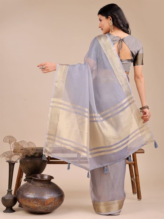 Grey Organza Saree With Blouse Piece