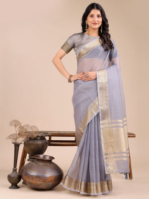 Grey Organza Saree With Blouse Piece