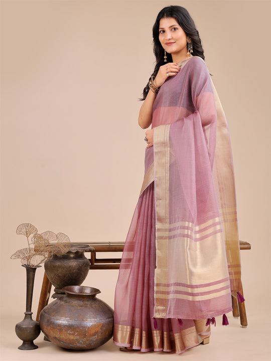 Purple Organza Saree With Blouse Piece