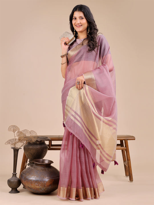 Purple Organza Saree With Blouse Piece