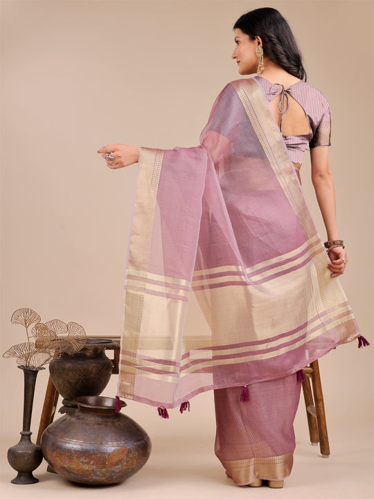 Purple Organza Saree With Blouse Piece