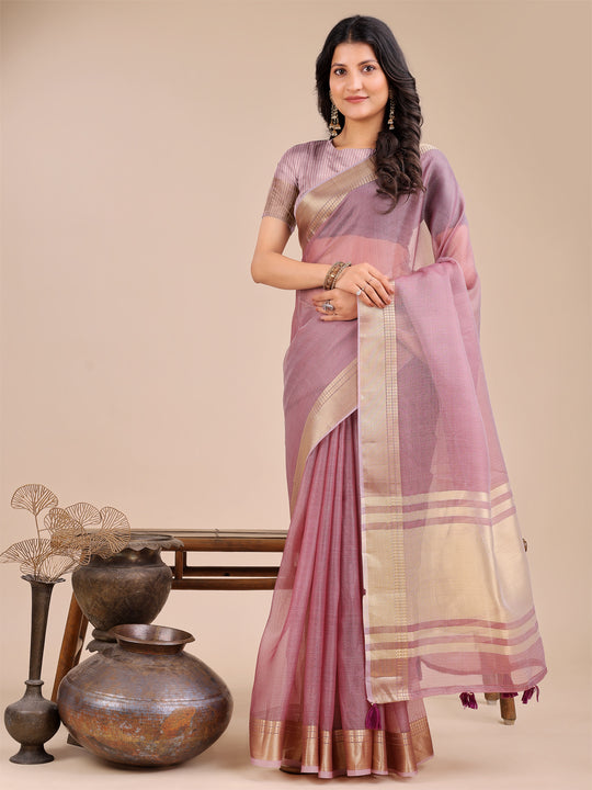 Purple Organza Saree With Blouse Piece