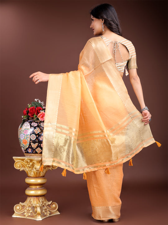 Orange Cotton Saree With Blouse Piece